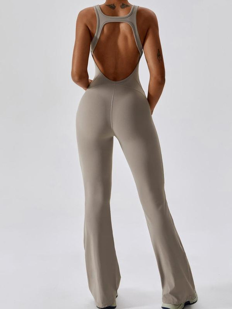 Women's Solid Backless Sports Jumpsuit with Tummy Control, Quick-Drying U-Neck Sleeveless Design for Yoga and Gym Workouts, Summer Activewear for Ladies