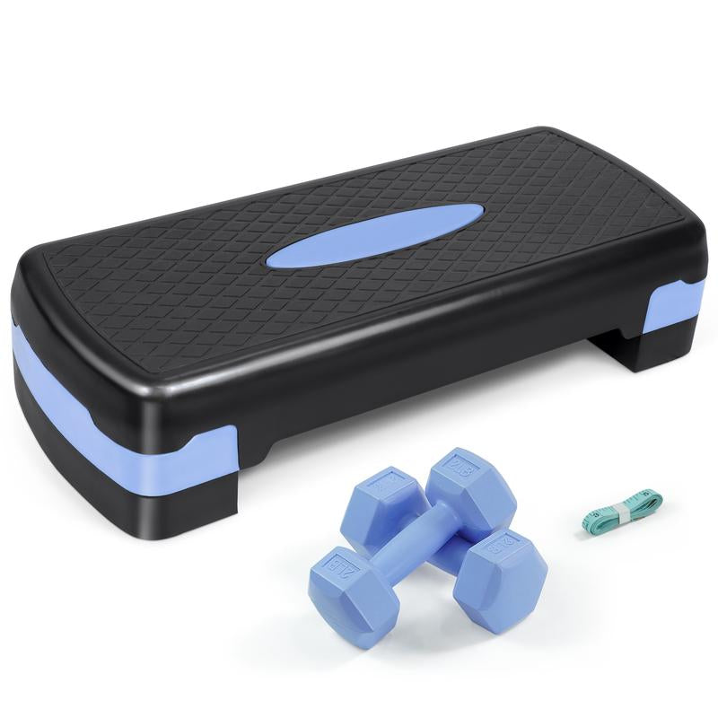Tone Fitness Adjustable Height Aerobic Stepper Set with 2 Dumbbells & Measuring Tape, Workout Exercise Step Platform W/Level Risers, 4 Colors, the Ultimate Gift for a Joyful Holiday and Merry Christmas