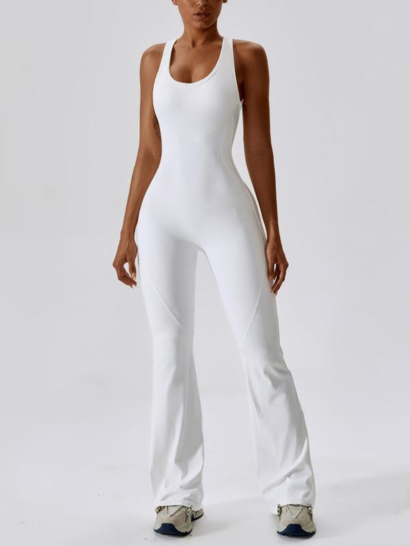 Women's Solid Backless Sports Jumpsuit with Tummy Control, Quick-Drying U-Neck Sleeveless Design for Yoga and Gym Workouts, Summer Activewear for Ladies