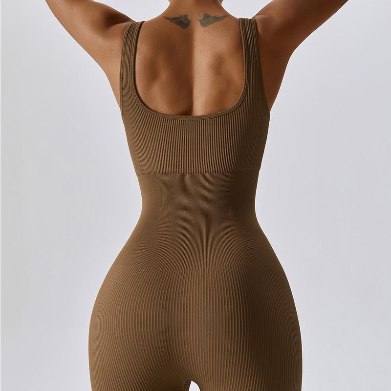 OEAK Women'S Sports Jumpsuit Long Tight Yoga Jumpsuit Sleeveless Playsuits Ribbed Workout Bodysuit Stretch Jogging Romper Tracksuit