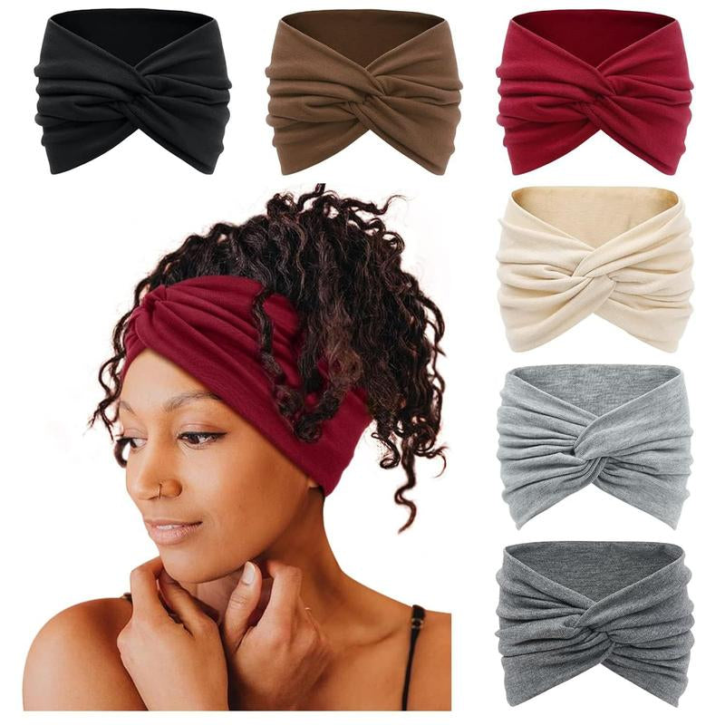 6-Pcs Bohemian Wide Headband – Yoga Sweatband for Women, Breathable Workout Hairband, Boho Sports Headwrap for Running & Fitness