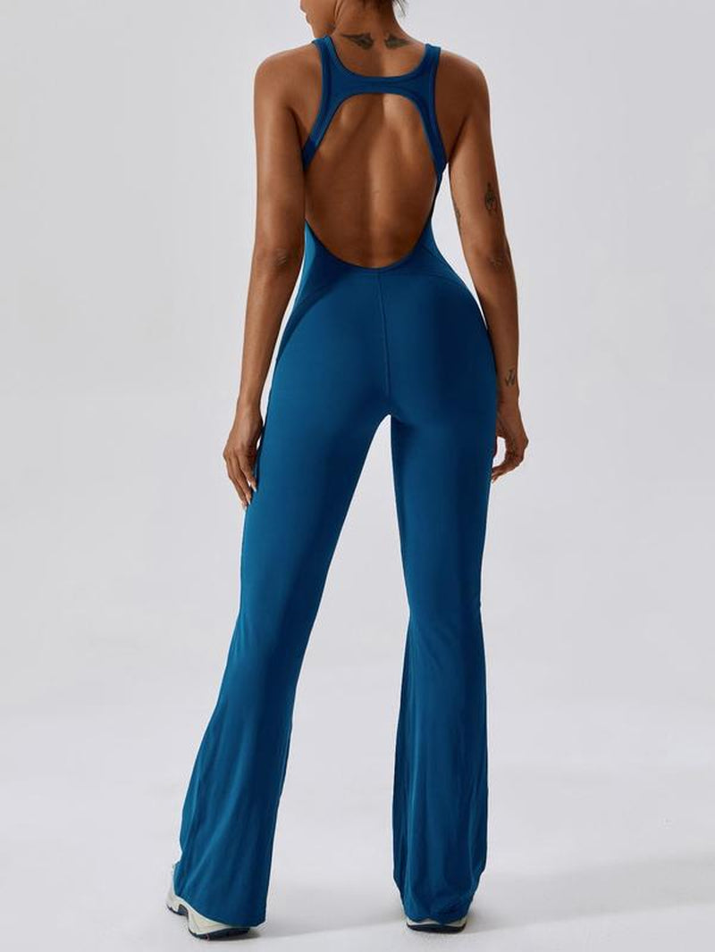 Women's Solid Backless Sports Jumpsuit with Tummy Control, Quick-Drying U-Neck Sleeveless Design for Yoga and Gym Workouts, Summer Activewear for Ladies