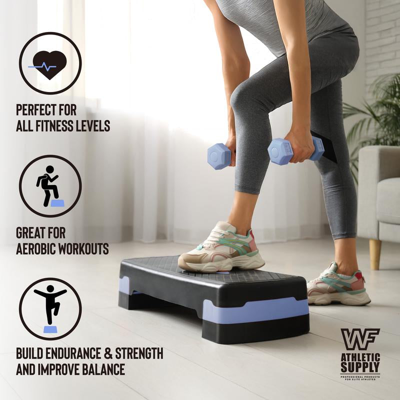 Tone Fitness Adjustable Height Aerobic Stepper Set with 2 Dumbbells & Measuring Tape, Workout Exercise Step Platform W/Level Risers, 4 Colors, the Ultimate Gift for a Joyful Holiday and Merry Christmas