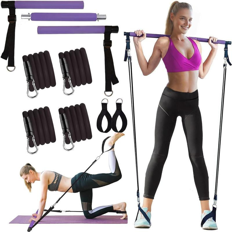 3-Section Pilates Bar with Stacking Resistance Bands - Complete Pilates Kit for Home Gym, Ideal Gift for Valentine's Day