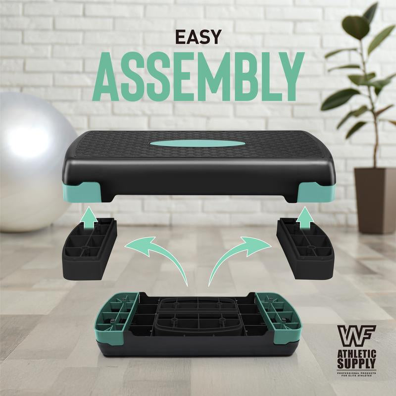 Tone Fitness Adjustable Height Aerobic Stepper Set with 2 Dumbbells & Measuring Tape, Workout Exercise Step Platform W/Level Risers, 4 Colors, the Ultimate Gift for a Joyful Holiday and Merry Christmas