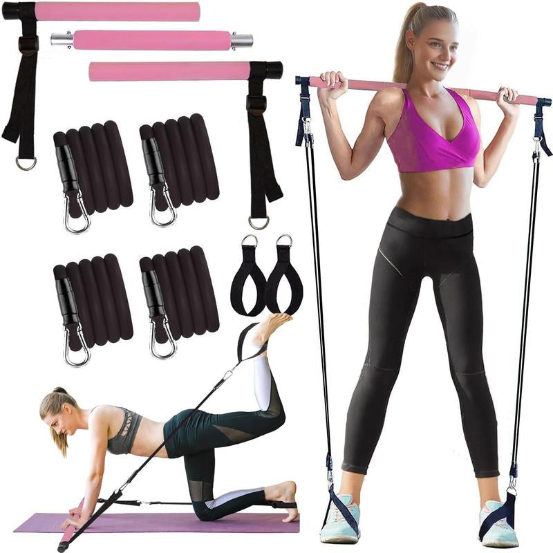 3-Section Pilates Bar with Stacking Resistance Bands - Complete Pilates Kit for Home Gym, Ideal Gift for Valentine's Day