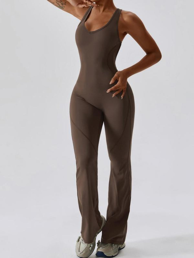 Women's Solid Backless Sports Jumpsuit with Tummy Control, Quick-Drying U-Neck Sleeveless Design for Yoga and Gym Workouts, Summer Activewear for Ladies