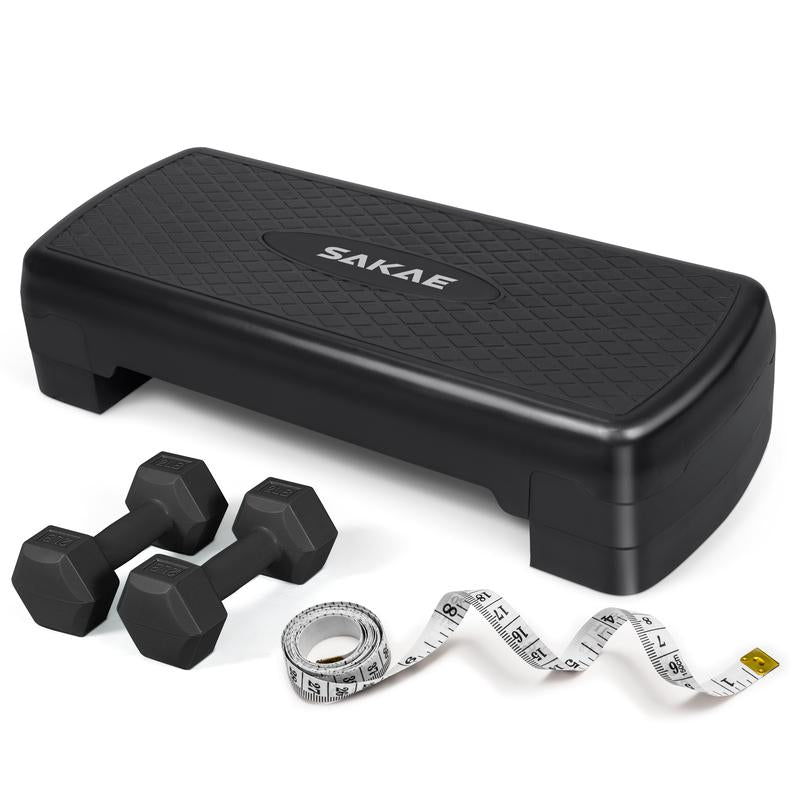 Tone Fitness Adjustable Height Aerobic Stepper Set with 2 Dumbbells & Measuring Tape, Workout Exercise Step Platform W/Level Risers, 4 Colors, the Ultimate Gift for a Joyful Holiday and Merry Christmas