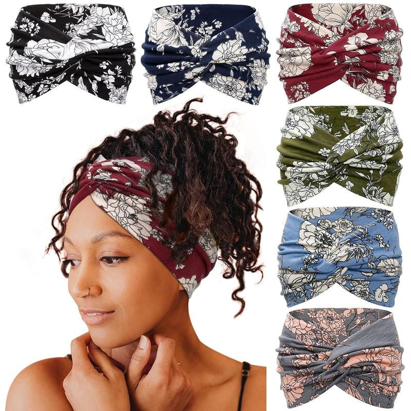 6-Pcs Bohemian Wide Headband – Yoga Sweatband for Women, Breathable Workout Hairband, Boho Sports Headwrap for Running & Fitness