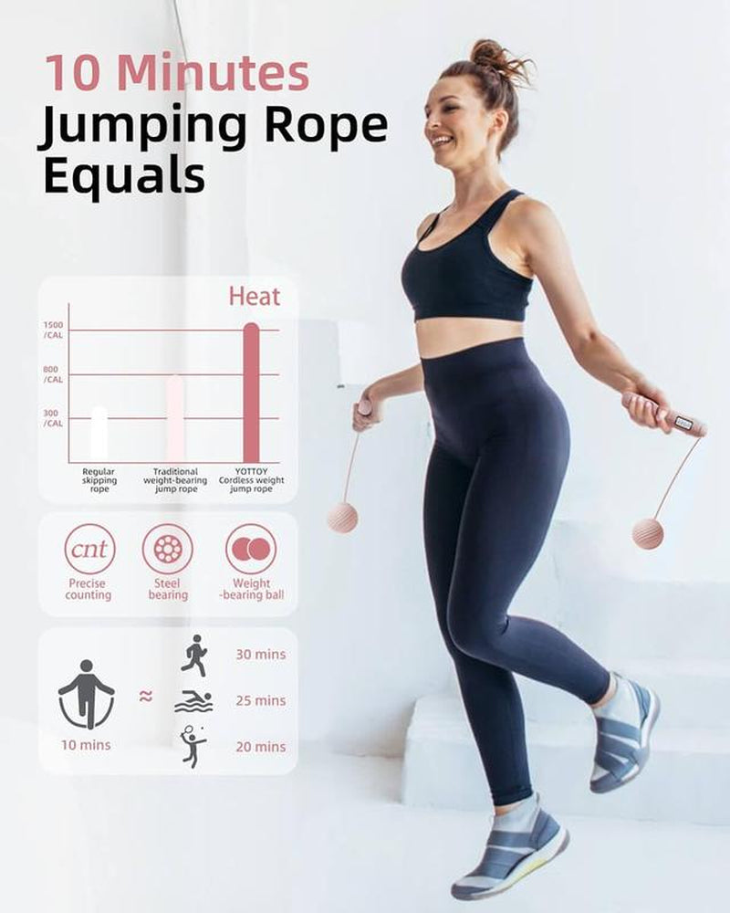 Cordless Jump Rope with Counter Ropeless Jump Rope 2 in 1 with Large Cordless Ball-Weighted Jump Rope for Women with LCD Display\Adjustable Speed Jump Rope for Men,Women & Children\Alarm Reminder for Fitness,Cross Training,Exercise,Workout, Boxing,Gym