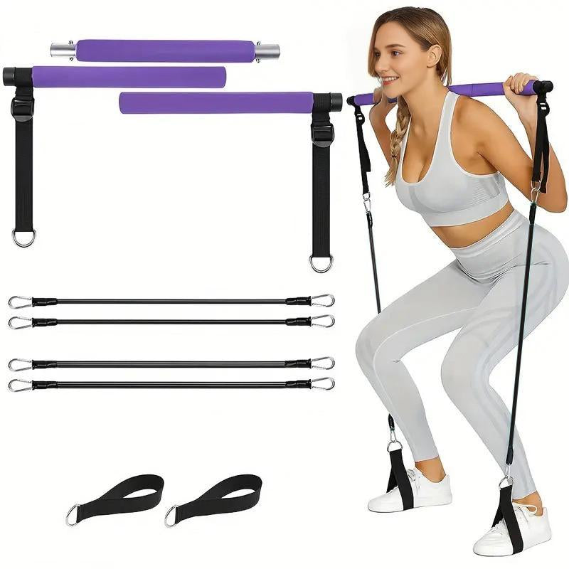 3-Section Pilates Bar with Stacking Resistance Bands - Complete Pilates Kit for Home Gym, Ideal Gift for Valentine's Day