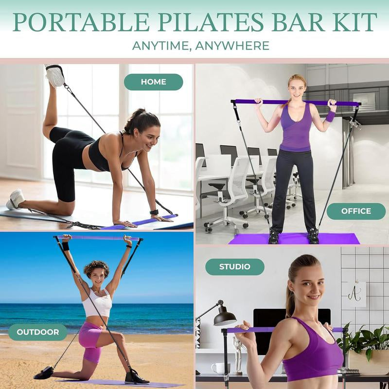 3-Section Pilates Bar with Stacking Resistance Bands - Complete Pilates Kit for Home Gym, Ideal Gift for Valentine's Day