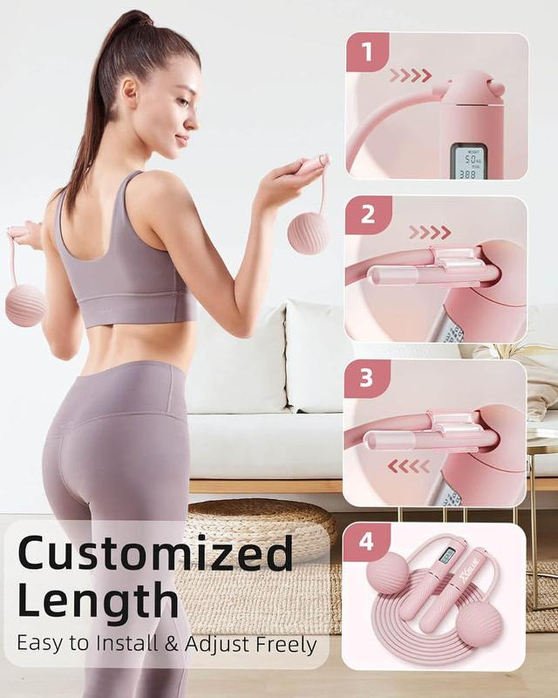 Cordless Jump Rope with Counter Ropeless Jump Rope 2 in 1 with Large Cordless Ball-Weighted Jump Rope for Women with LCD Display\Adjustable Speed Jump Rope for Men,Women & Children\Alarm Reminder for Fitness,Cross Training,Exercise,Workout, Boxing,Gym